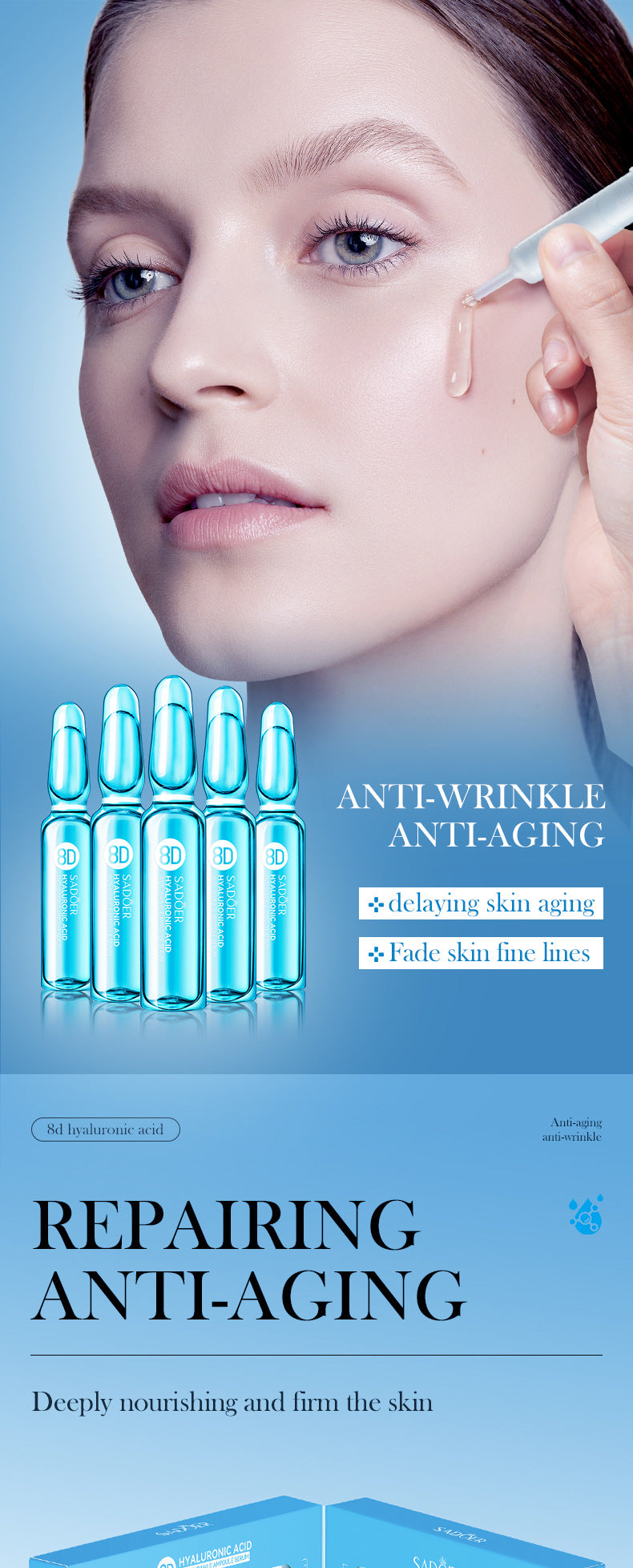 Full English Hyaluronic Acid Face Cream SADOER8D Anti-wrinkle Hydrating Nourishing Face Cream Moisturizing and Rejuvenating  Foreign Trade Wholesale