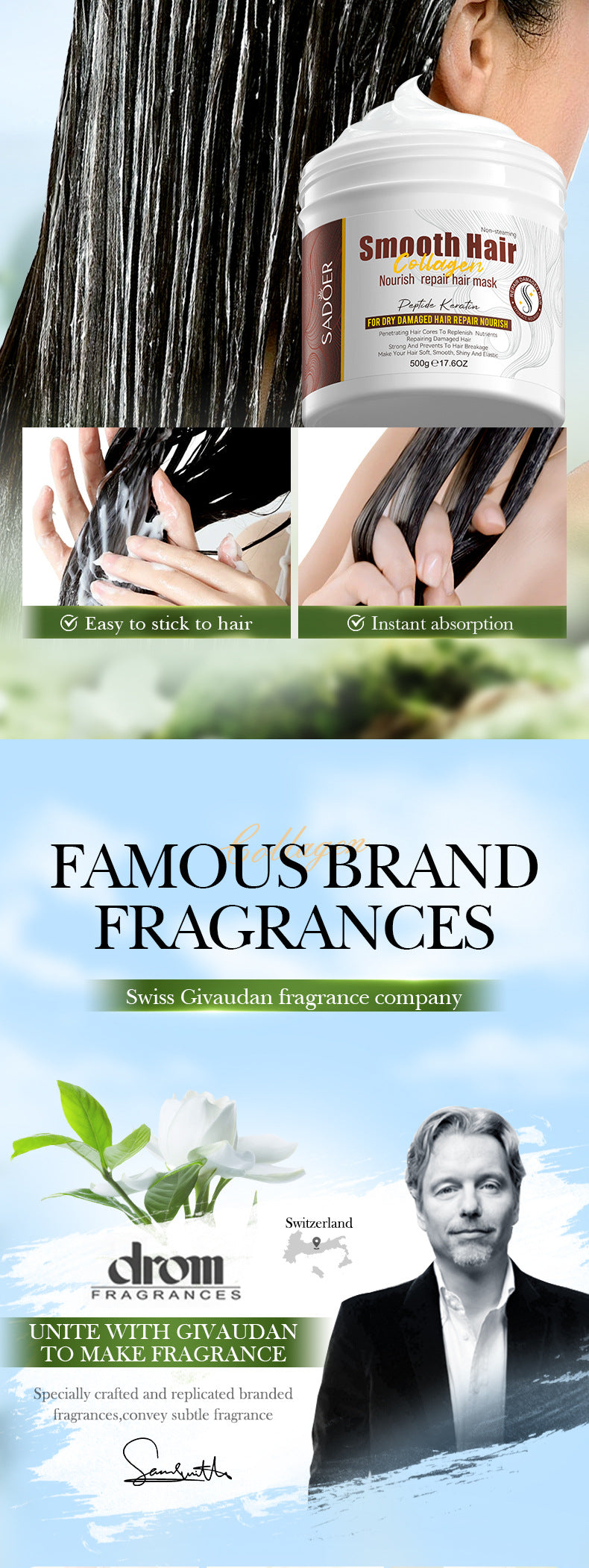 Collagen Smooth Hair Mask SADOER Nourishing and Fluffy Hair Conditioner Cross-Border Wholesale