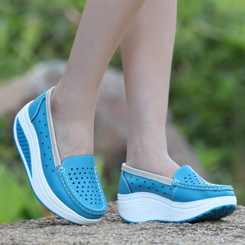 Platform Shoes for Women Thick Sole Nurse Shoes Wedge Mom Shoes High Heel White Soft Sole Work Shoes Travel Single Shoes Rocking Shoes