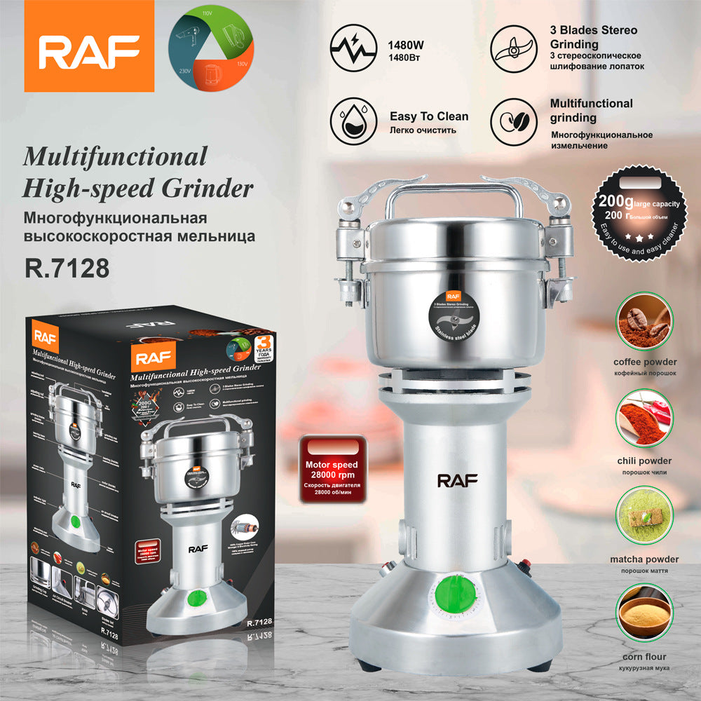 RAF European Standard Household and Commercial Electric Grinder for Dry Grinding Grains, Herbs, and Coffee