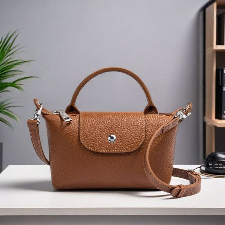 First Layer Cowhide Dumpling Bag Casual Genuine Leather Phone Bag for Women Summer Crossbody Bag Versatile Lightweight Walking Small Bag
