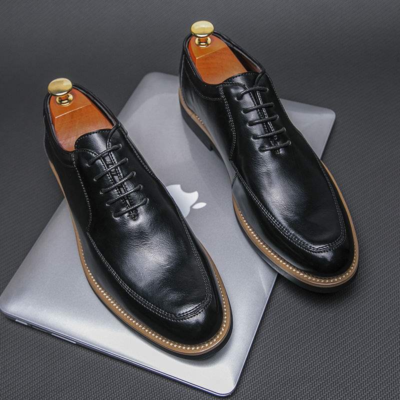 Men's Leather Shoes New Business Formal Casual British Style Breathable Brown Korean Trend Height Increasing Pointed Toe Groom Wedding