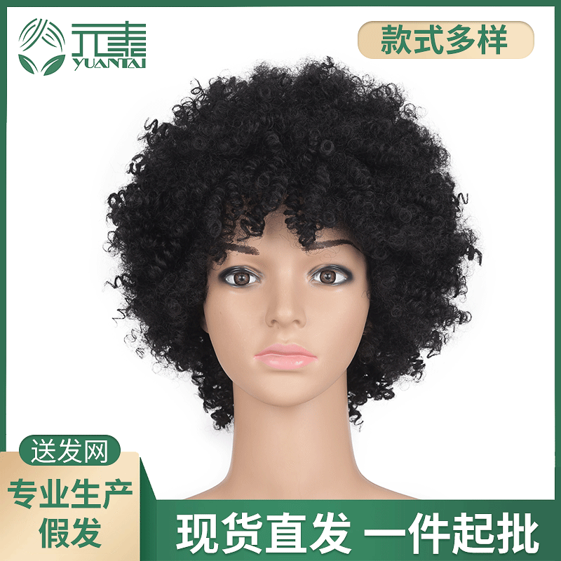 European and American New Style Hair Wig Cap Women's Short Hair Small Curl Black Hairpiece Brown Wholesale Bangs Natural Style