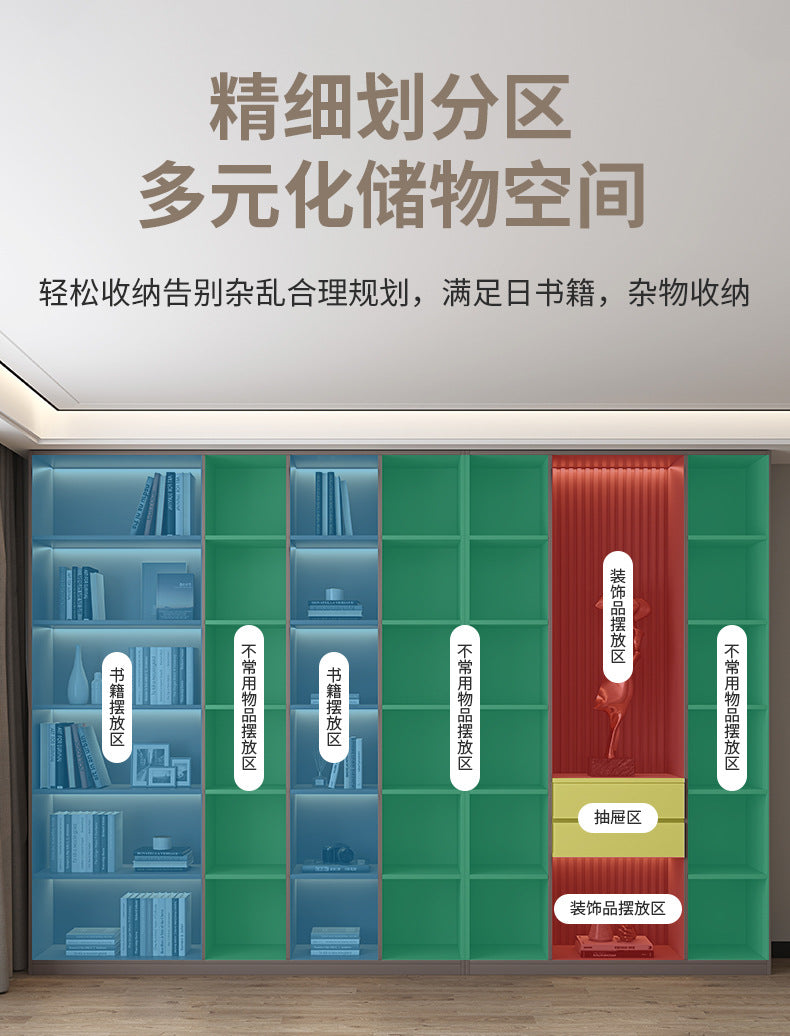 Heightened Solid Wood Bookcase with Glass Doors, Floor-standing Home-use Six-door Bookcase, High-end Storage Cabinet for Home Bedroom and Study Room