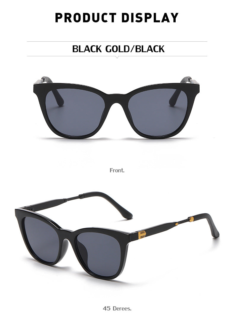 Aluminum-magnesium Spring Mirror Leg Cat Eye Sunglasses Men UV Protection ins Large Frame Sunglasses for Women with High-End Feel