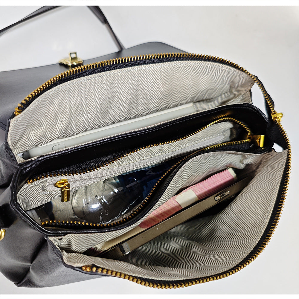 Fingerprint Unlock Bag Niche Genuine Leather Women's Bag High-end Flocked Top Layer Cowhide Single Shoulder Crossbody Commuter Underarm Bag