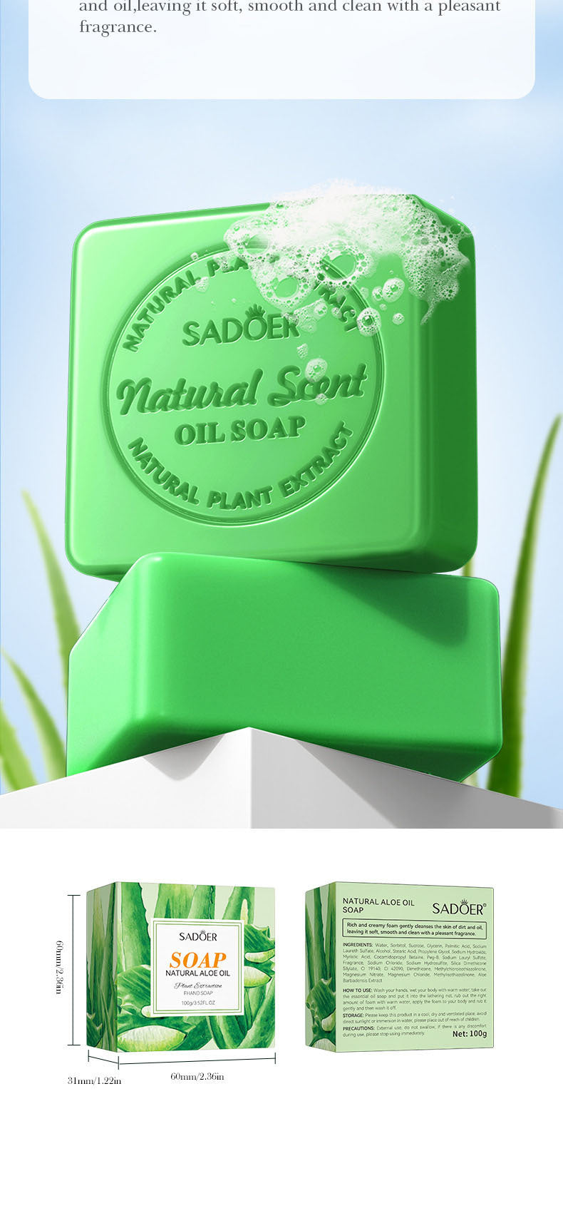 Full English Plant and Fruit Scented Soap100g SADOER Cleansing, Moisturizing Handmade Soap  Wholesale