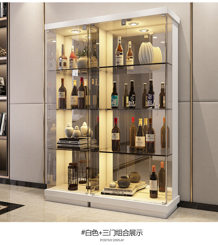 All-Glass Wine Cabinet Living Room Wall-Mounted Sideboard Modern Simple Light Luxury Small Red Wine Transparent Collection Figurine Display Cabinet