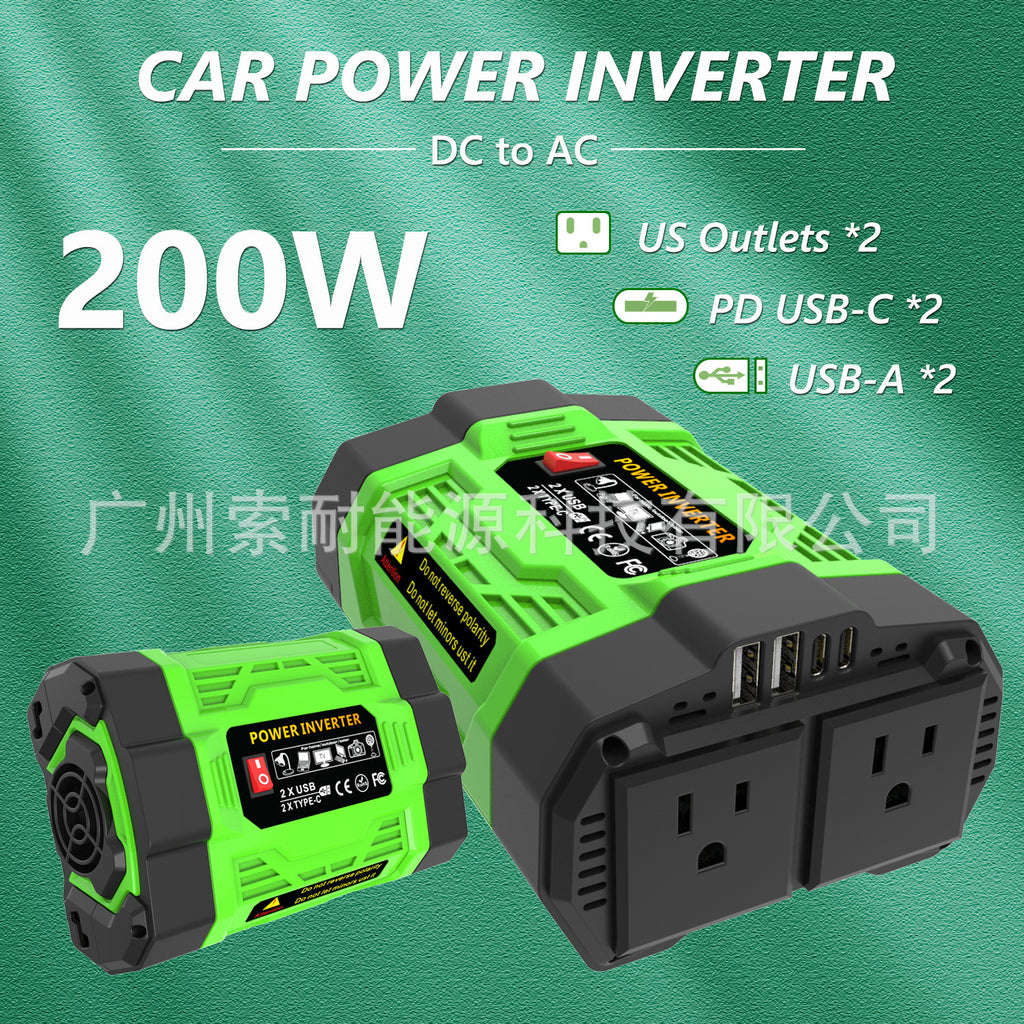 US Standard Socket Car Inverter200W 300W 600W12V Turn110V Dual Socket Dual USB Double Type-C