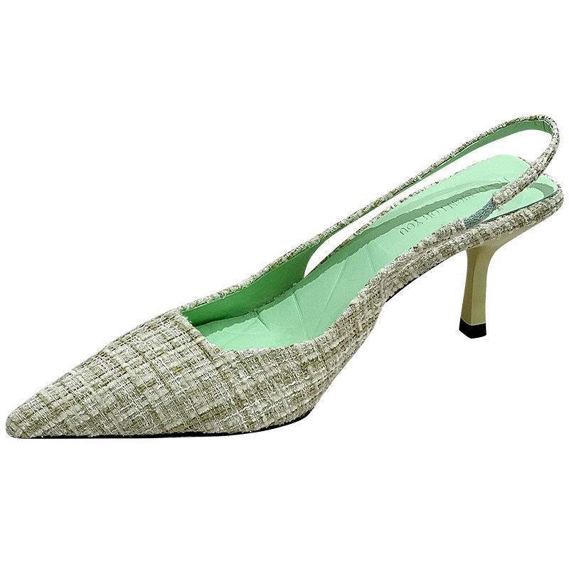 Chanel-inspired Sea Salt Blue Pointed High Heel Sandals2025New Women's Shoes with Open Back and Half Closed Toe Fashion Single Shoes