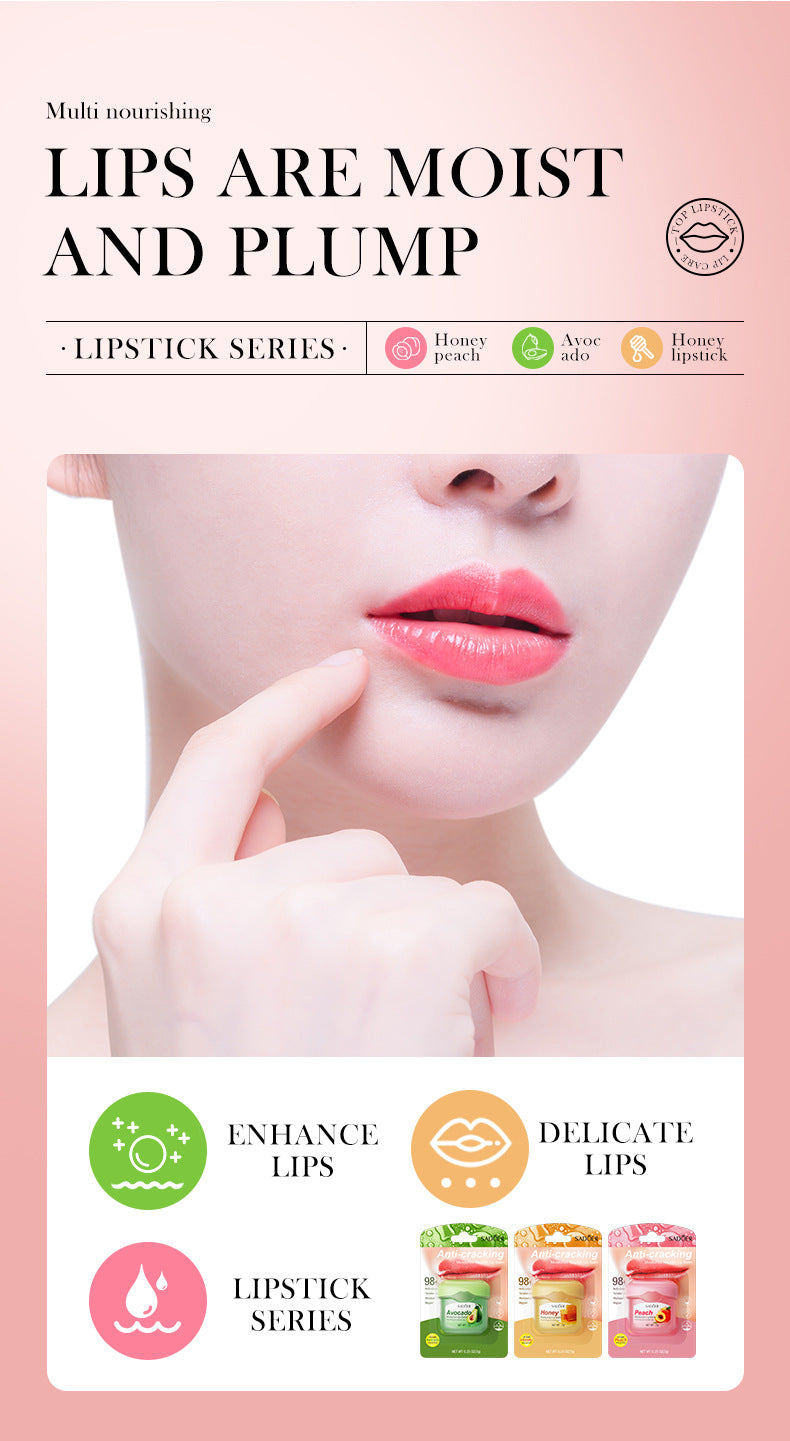 Full English Lip Balm SADOER Honey Hydrating Avocado Anti-Dry Crack Peach Lip Mask  Wholesale