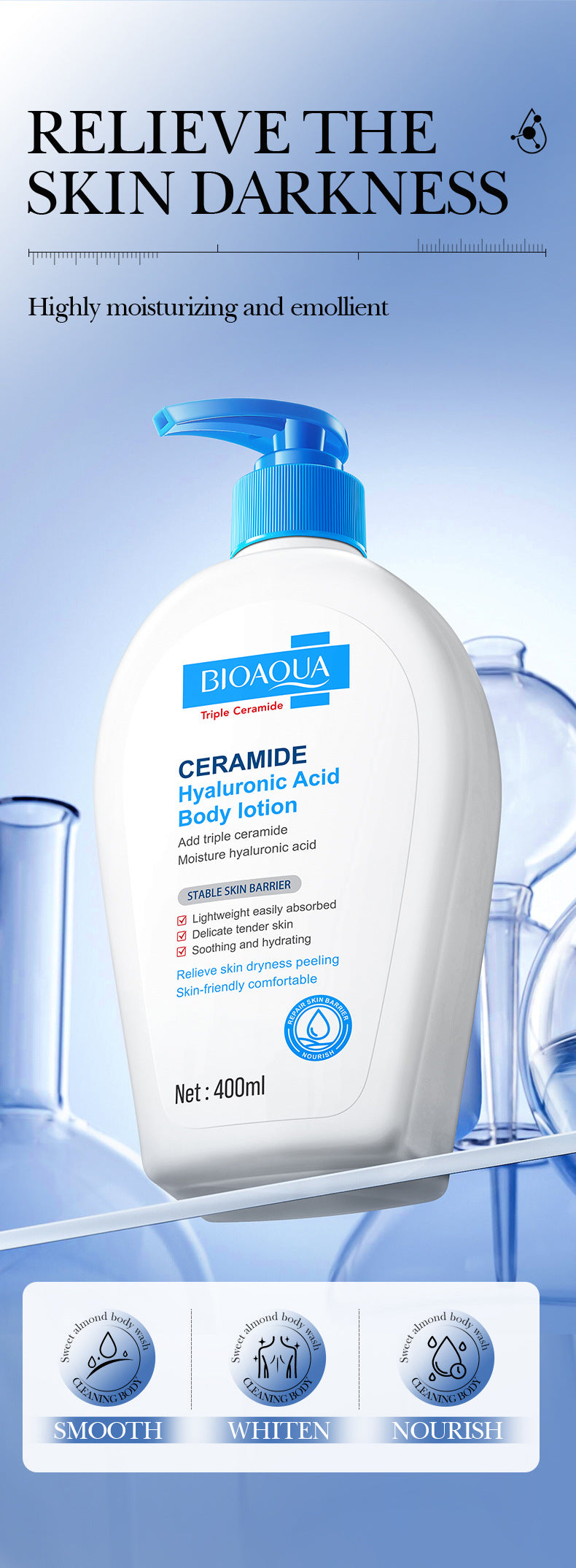Ceramide Moisturizing Body Lotion BIOAOUA Hyaluronic Acid Moisturizing Body Lotion Cross-Border Wholesale