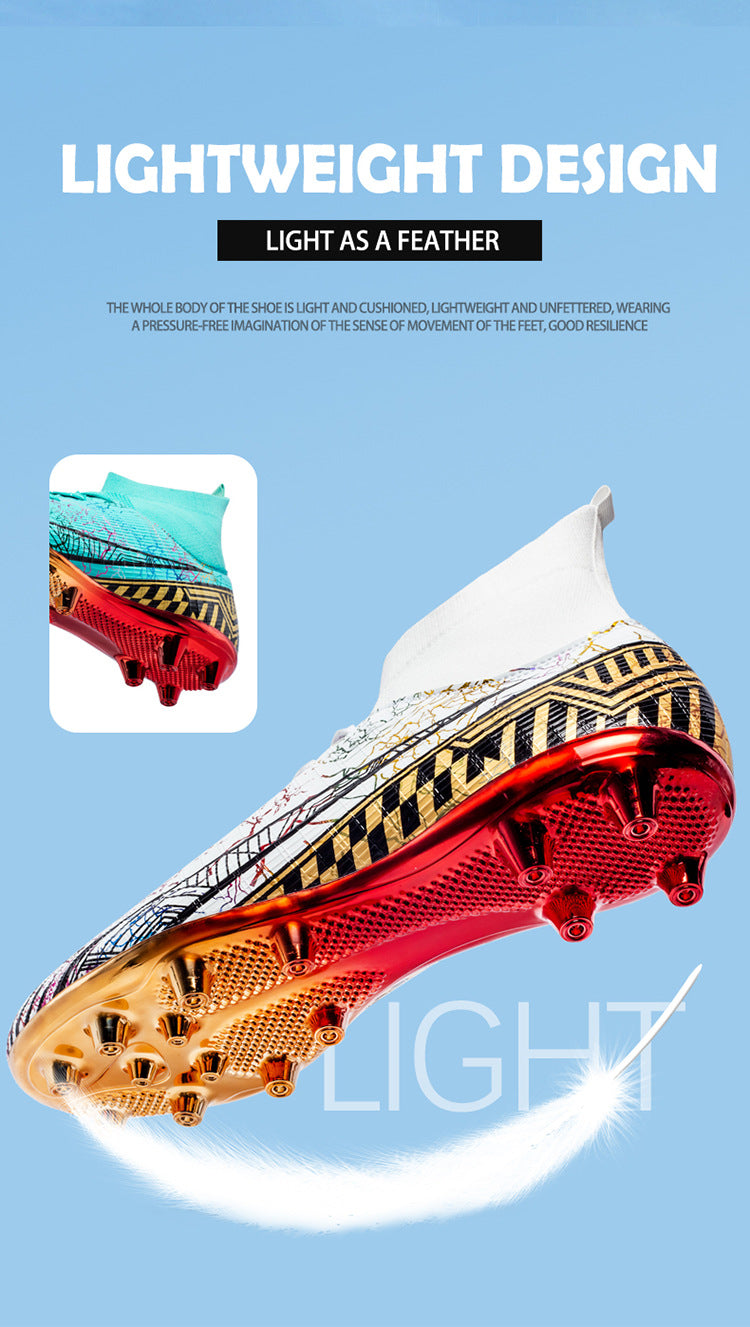 Large Size Men's Soccer Shoes AG Long Spike Gold-Plated Hot Stamping Football Shoes for Youth Professional Competition Training Shoes Wholesale