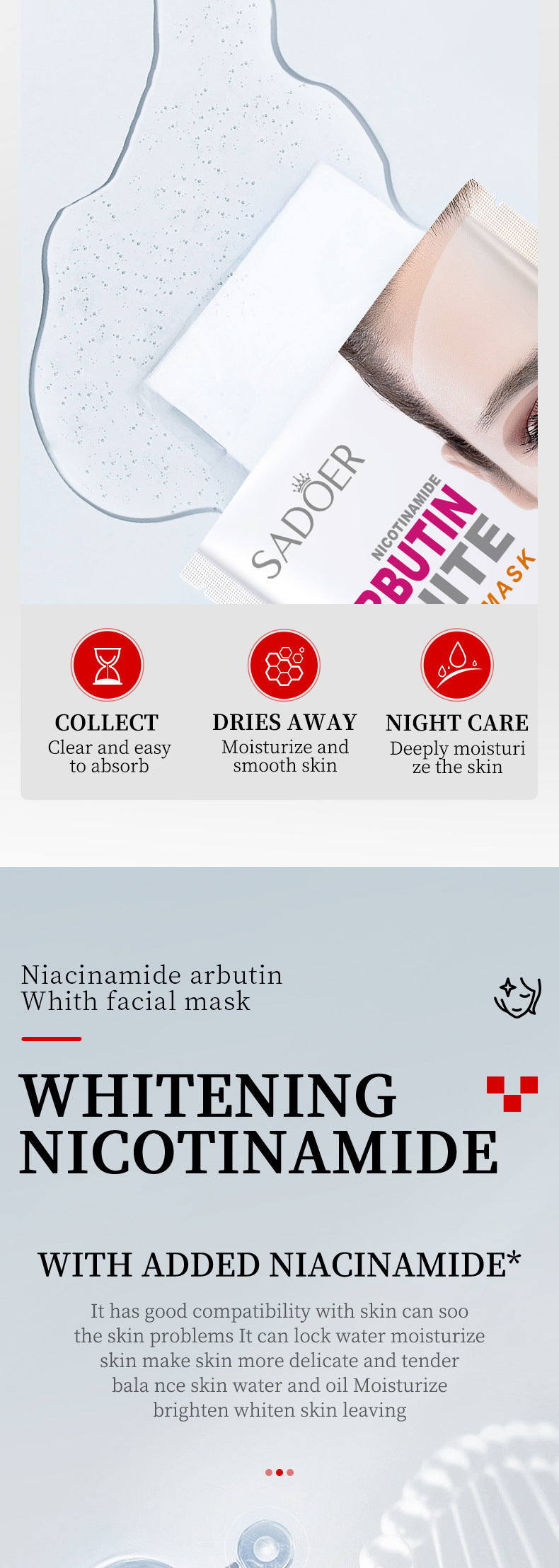 Full English Whitening Face Mask25g SADOER Niacinamide Arbutin Hydrating Moisturizing Tablets  Wholesale