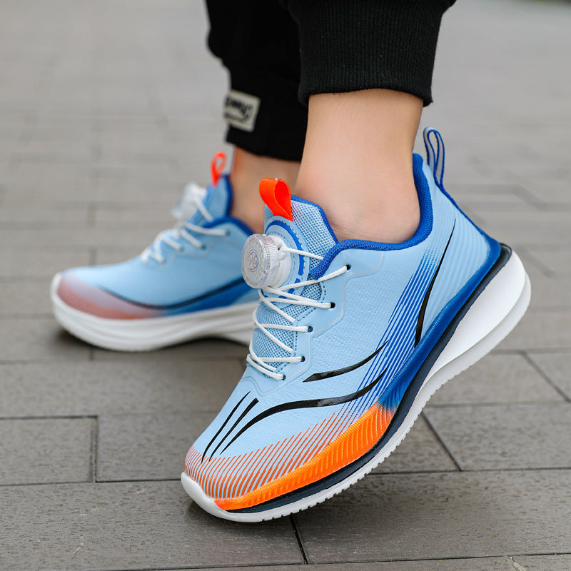 Children's shoes2025Rotating Button Leather Waterproof Boys' Running Shoes Girls' Lightweight Non-Slip Sports Shoes Trendy