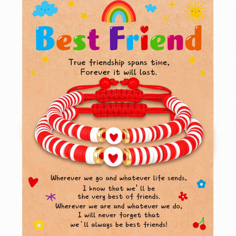 Secret Friend Card Woven Bracelet Friend Colorful Soft Clay Heart Bracelet Stretchable Women's Friendship Woven Bracelet