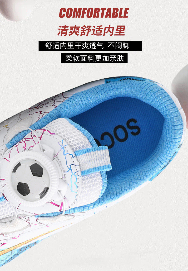 New Children's Rotating Buckle Broken Nail Training Football Shoes Girls Boys Primary School Students Competition Training Sneakers
