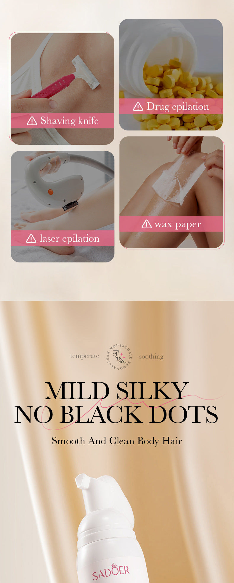 Full English Hair Removal Mousse100gSADOER Hair Removal Non-Irritating Silky Smooth Skin Cleansing Depilatory Cream  Wholesale