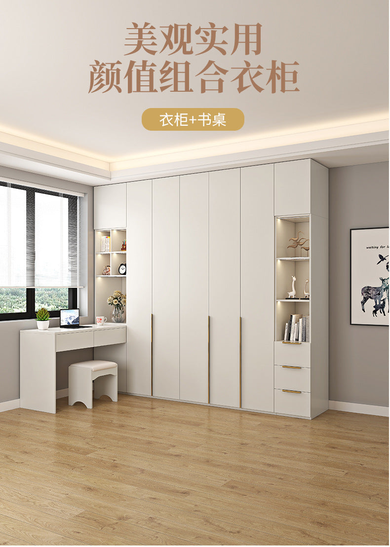 Wardrobe Solid Wood Hanging Area Multi-Bedroom Home Eco-Board Children's Room Corner Computer Desk Desk Cabinet Integrated Wardrobe