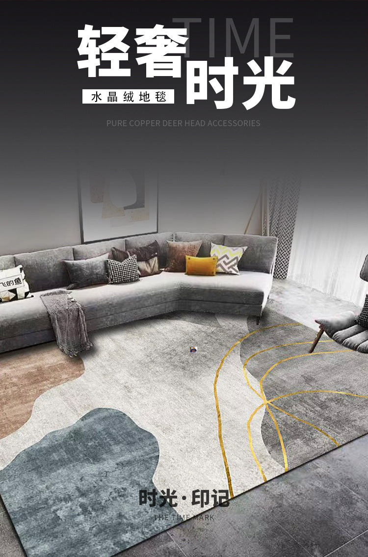 Living Room Carpet Stain Resistant Easy Care Crystal Velvet Carpet Home Sofa Coffee Table Rug Bedroom Wear-Resistant Non-Slip Mat