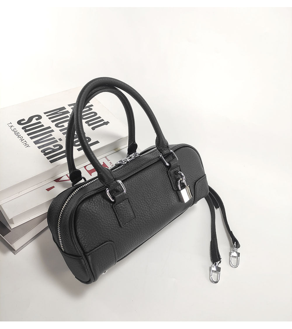 Niche Genuine Leather Women's Boston Handbag2025New Simple Fresh Pillow Bag Versatile Shoulder Crossbody Bag