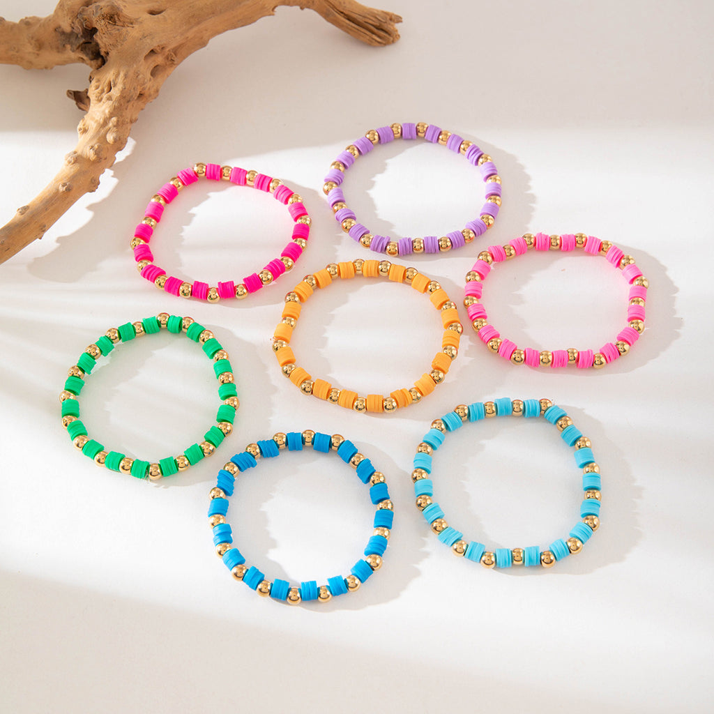 European and American Jewelry Bohemian Simple Colorful Beaded Bracelet  Fashion Dopamine Multi-layer Elastic Bracelet Wholesale
