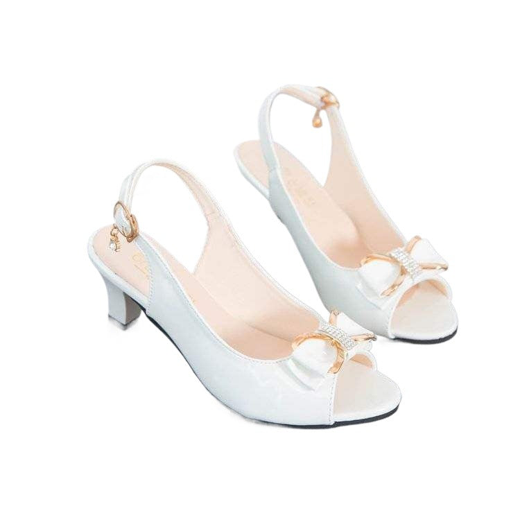 35-44 plus Size Women's Shoes42Fish Mouth Sandals Women Thick Heel Rhinestone Bow Buckle Strap Summer Women Shoes High Heels43