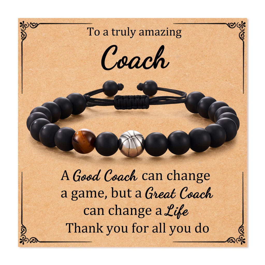 Football Beaded Bracelet to my son Gift Black Matte Coach Bracelet Tiger Eye Stone Baseball Woven Bracelet