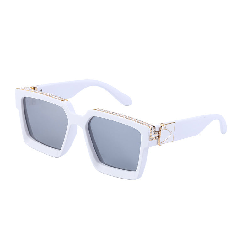 Diamond-Studded Large Square Frame Sunglasses for Women, European and American Style, 0k Influencer Same Style Sunglasses for Men, Trendy and High-End Feel shades