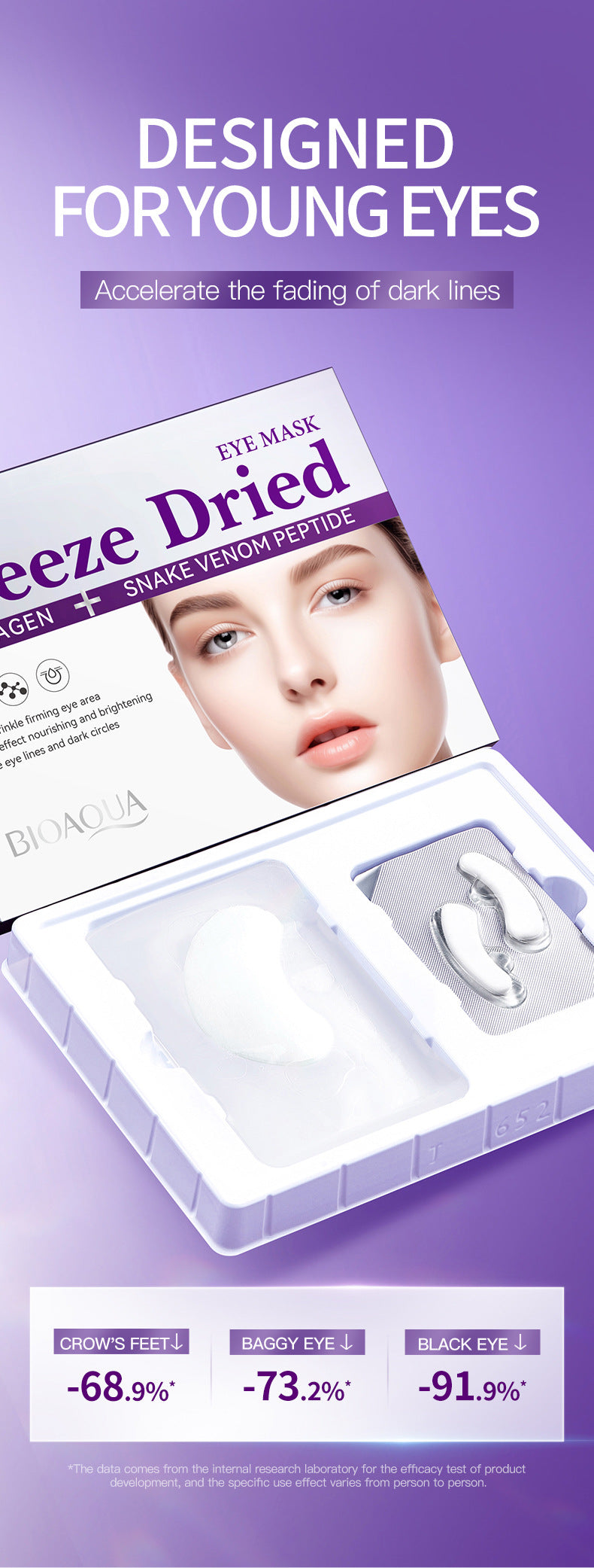 Collagen Snake Venom Peptide Freeze-Dried Eye Mask BIOAOUA Moisturizing and Nourishing Eye Mask Cross-Border Wholesale