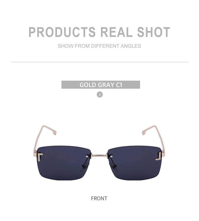 【Customization】European and American Frameless Cut Edge Sunglasses with Rhinestones Square Frame Sunglasses for Women sunglasses