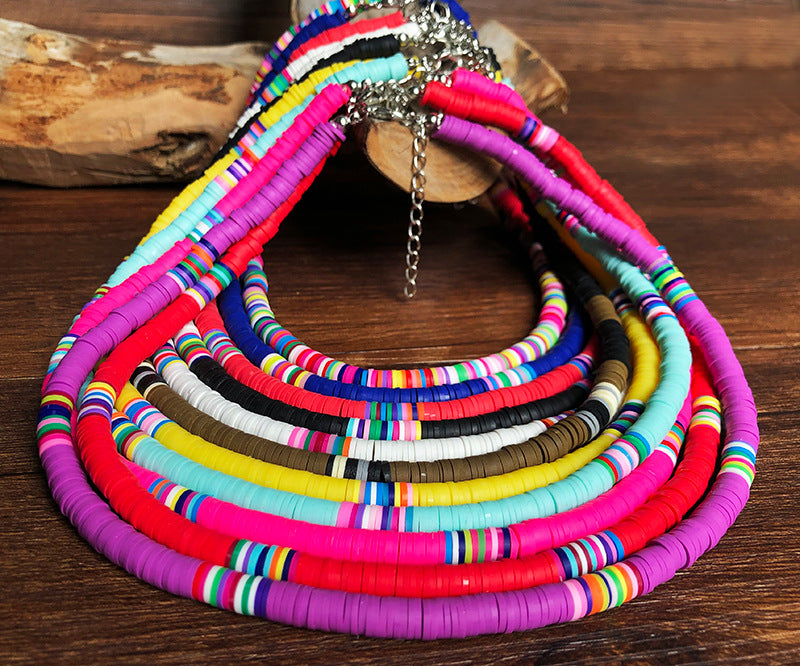 Hawaiian Women's Collarbone Chain6mm Colorful Soft Clay Lobster Clasp Chain Necklace Beach Soft Clay Necklace
