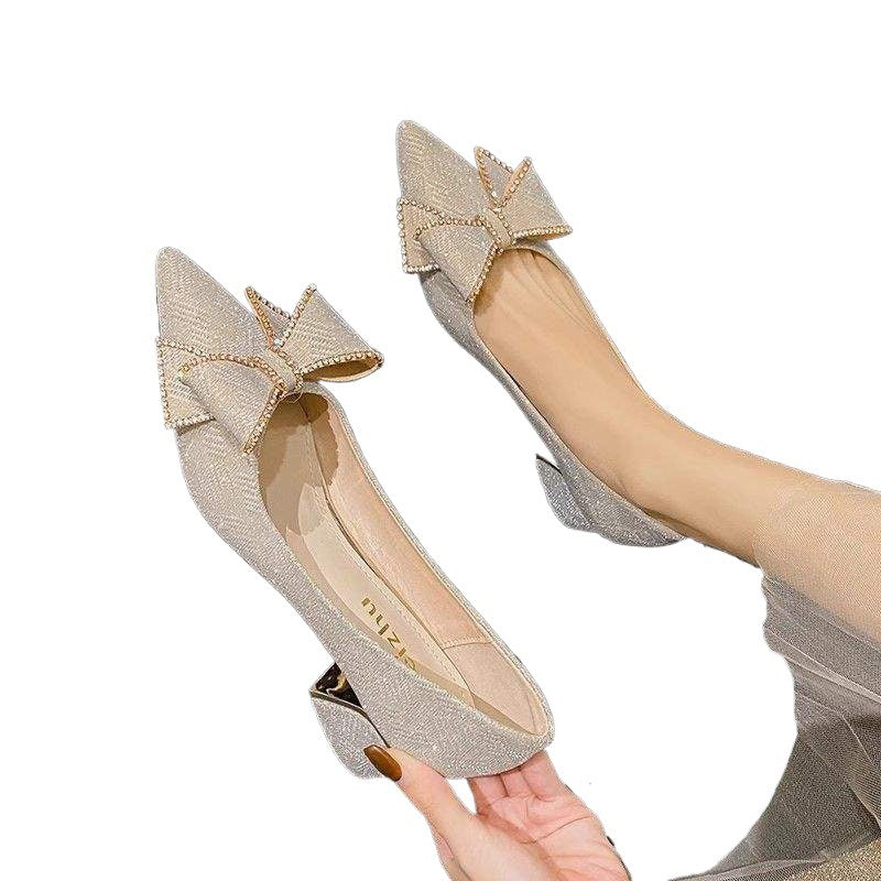 French style high heels with chunky heels and pointed toes for women2025New Spring and Autumn Style Elegant Plus Size Women's Shoes Mid-Heel Wedding Shoes