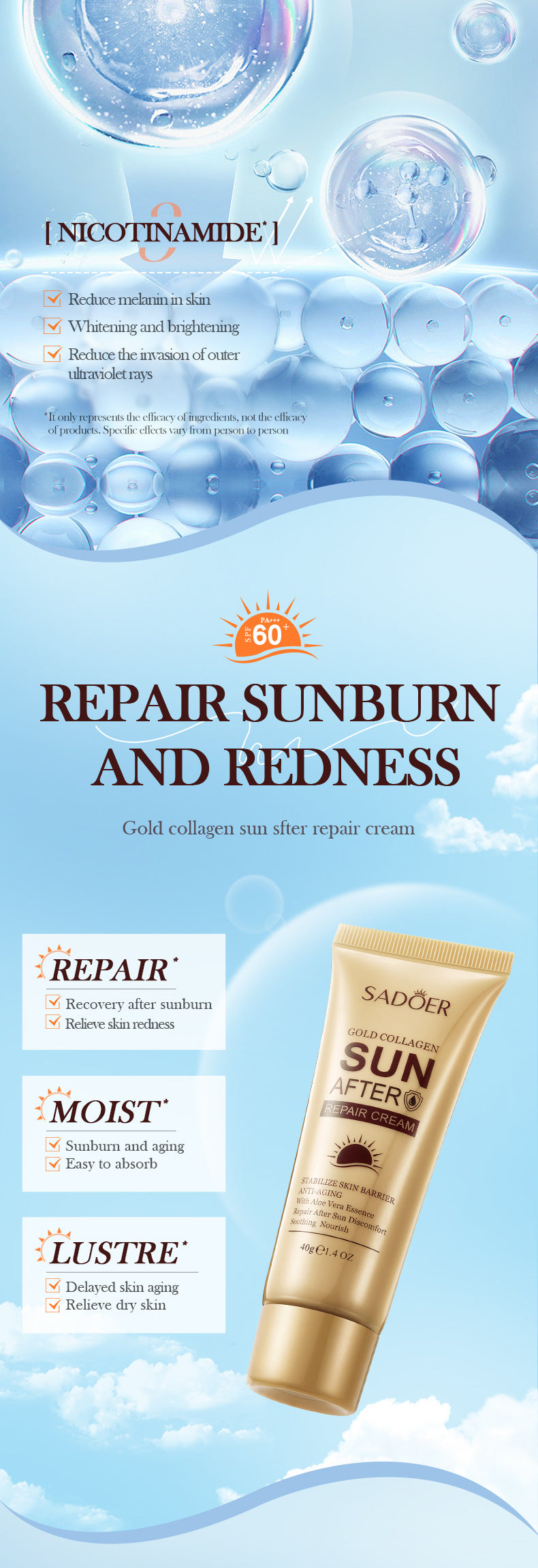 Full English Sunscreen Set SADOER Golden Collagen SPF60+Protective Suit  Wholesale