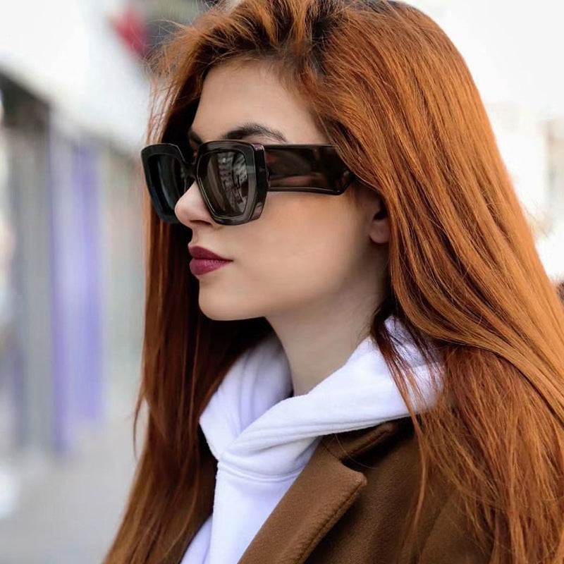 Trendy Square Frame Wide Temple Sunglasses for Women, Internet Celebrity Style Large Frame Sunglasses for Women sunglasses