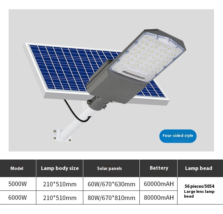New Rural Lighting Engineering 6m Road Lamp Outdoor Solar LED Lamp Wide-Angle 4-Sided Aluminum Battery for Household Garden Use