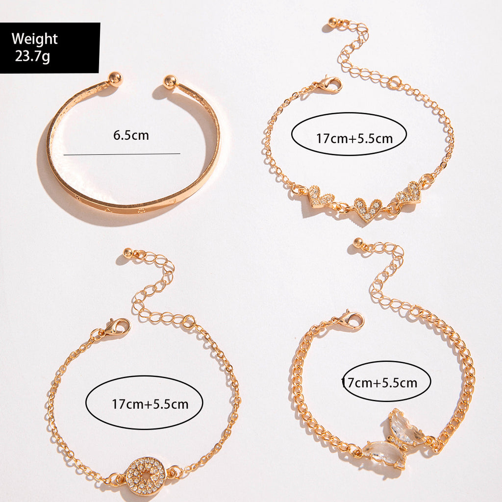 European and American Jewelry High-End Imitation Crystal Butterfly Bracelet Set Fashion Inlaid Diamond Heart Bracelet Wholesale