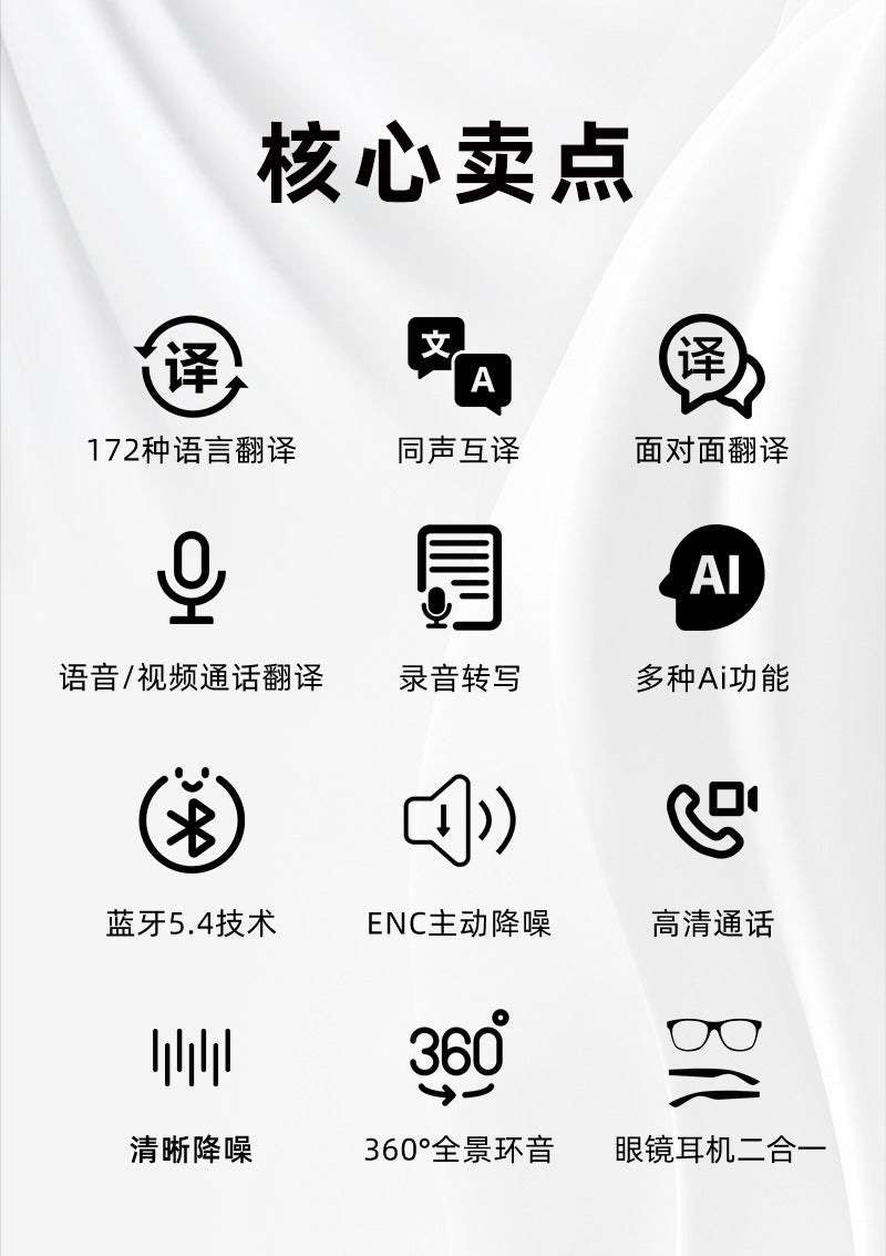 Source manufacturer smart glasses Bluetooth calling and listening to music ai Translation Black Frame Translucent Glasses for Daily Office Wear