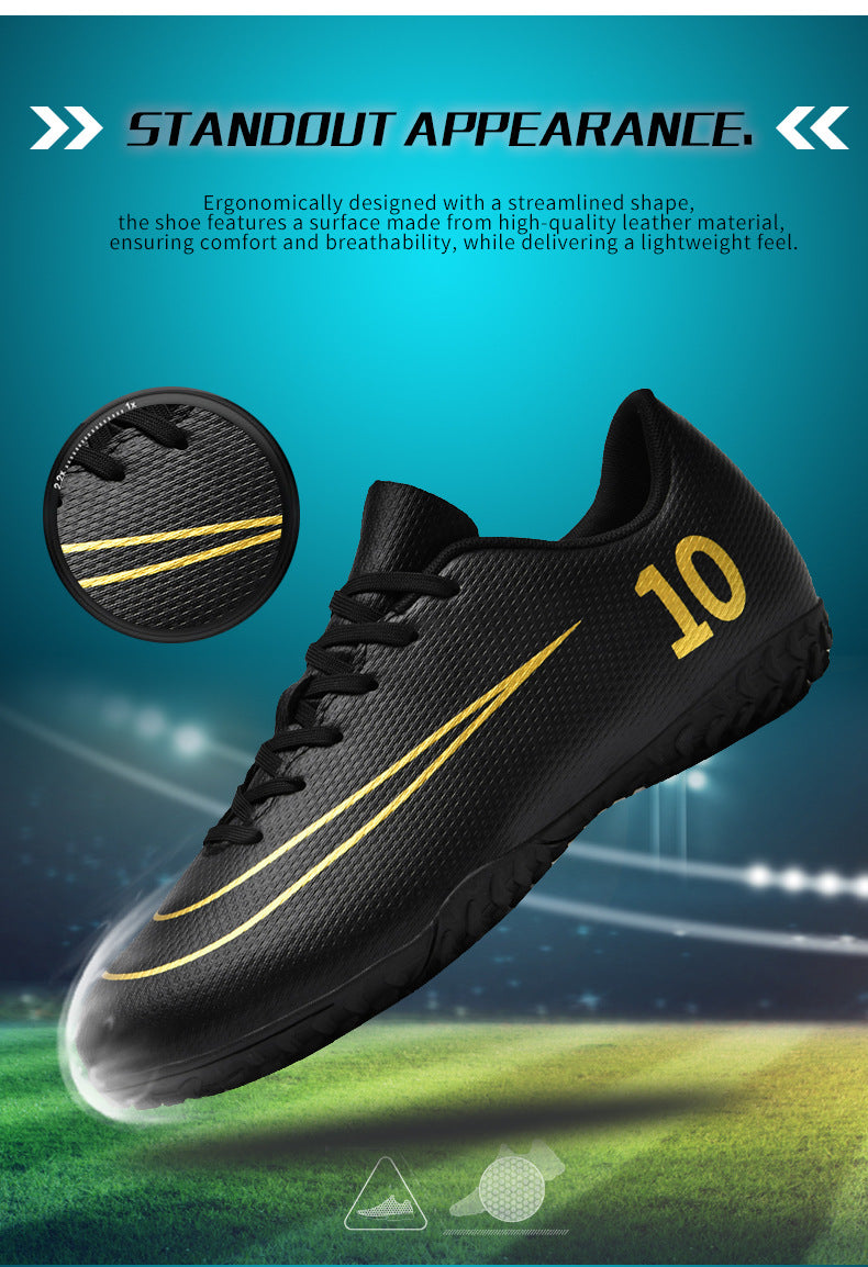 Gold-Plated Sole Men's Football Shoes with Studded Spikes AG Long Spike Shoes for Older Children, Middle and High School Students, Adults, Competition Training Sports Shoes