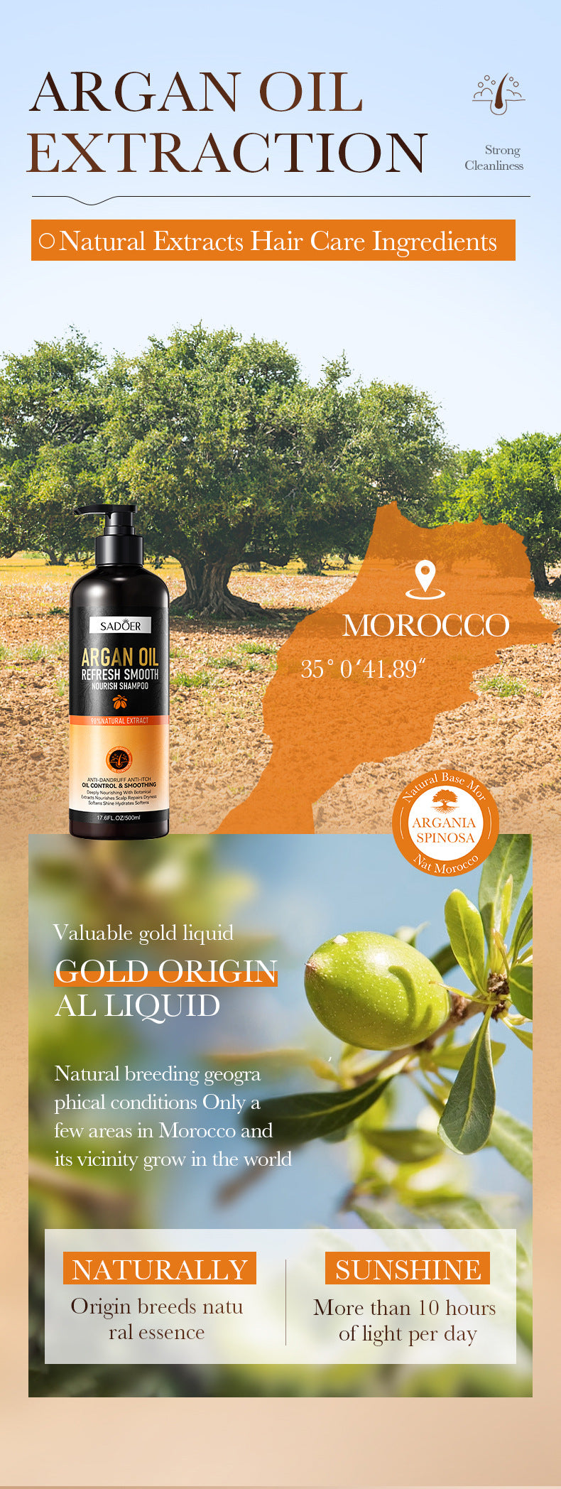 Argan Oil Shampoo500ml SADOER Smooth Anti-Dandruff Refreshing Conditioner Cross-Border Wholesale