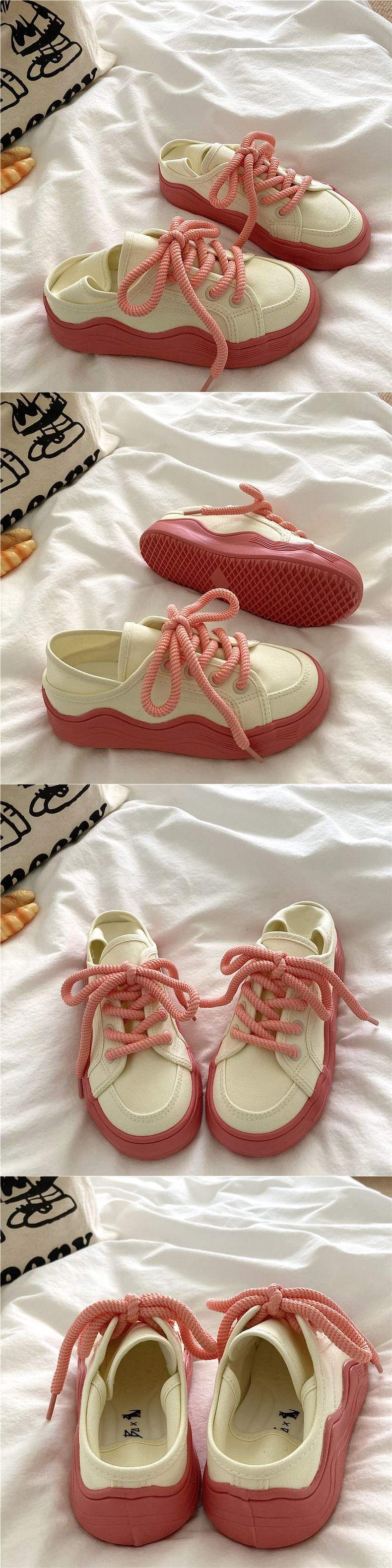 Honeydew Green~!Niche chic Korean Style Two-Way Canvas Shoes for Women, Summer Breathable Thin Versatile Thick-Soled White Shoes