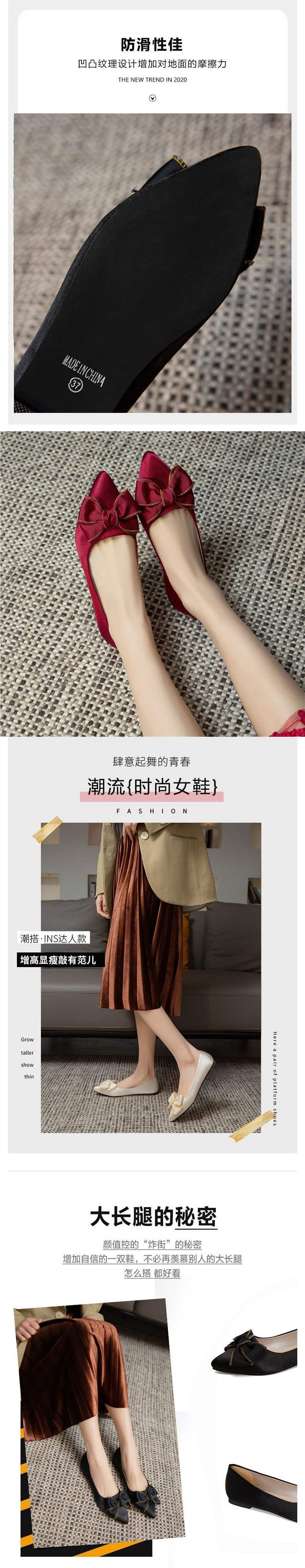 Red Wedding Shoes Bow2025New Women's Single Shoes Spring Autumn Versatile Shallow Mouth Pointed Toe Flat Bride Bridesmaid Shoes Trendy