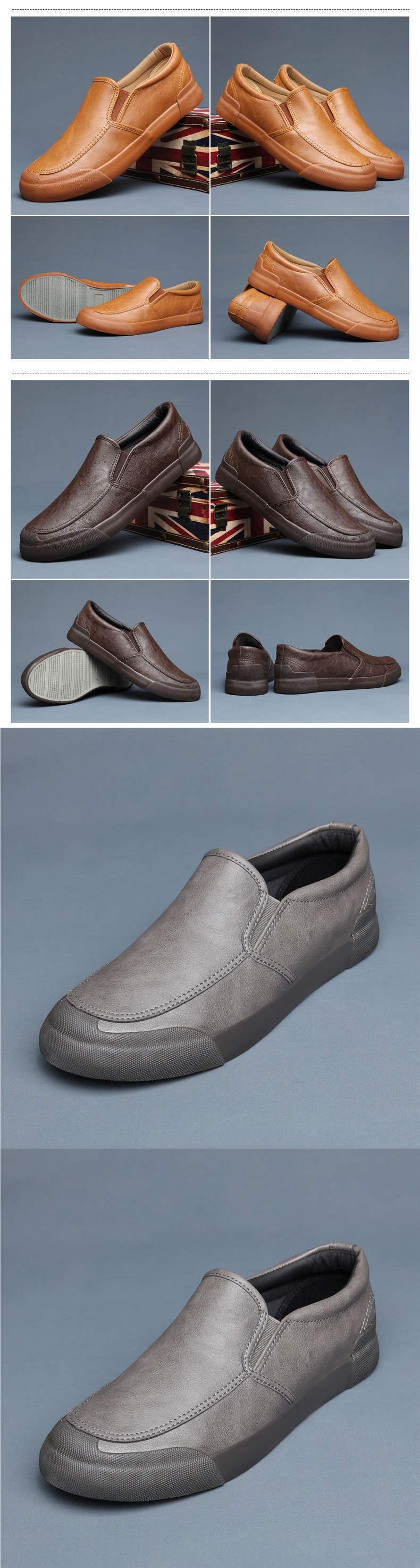 Men's Shoes Spring and Autumn Men's Casual Leather Shoes Slip-On Korean Style Versatile Trendy British Shoes Men's Trendy Shoes Sneakers