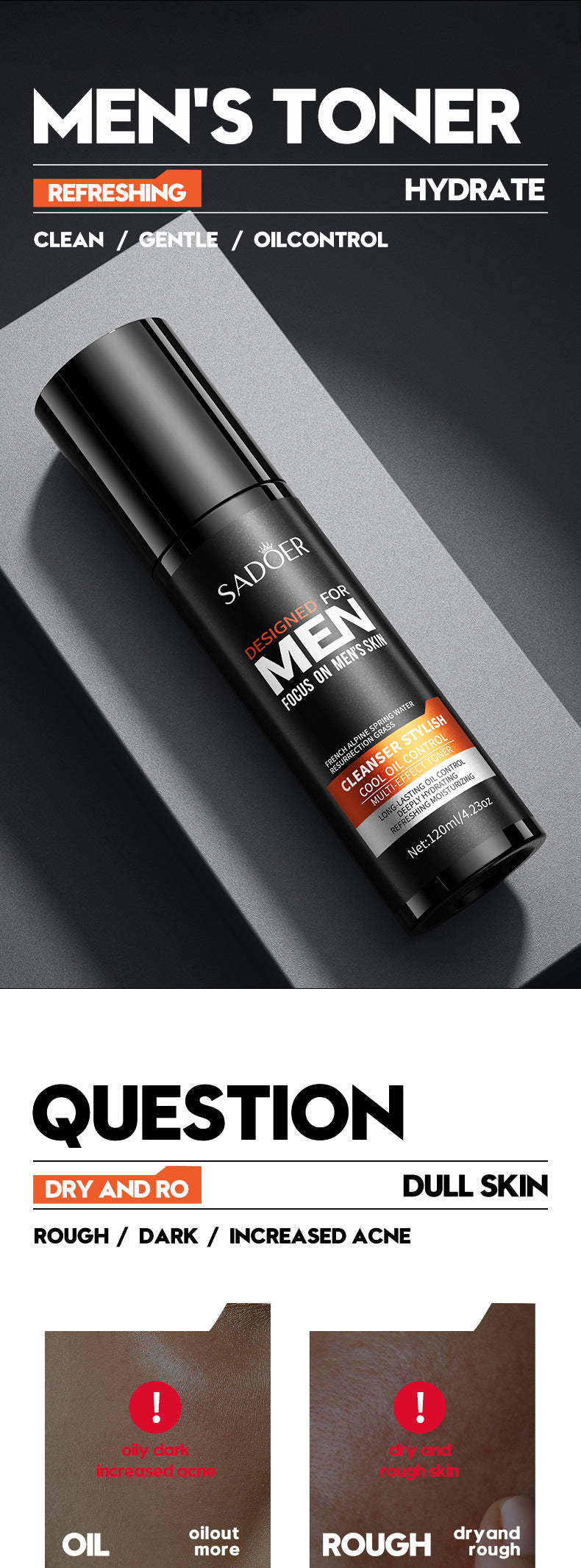 Men's lotion SADOER Cool and Refreshing Men's Vaseline Hydrating Toner Lotion Cross-Border Wholesale