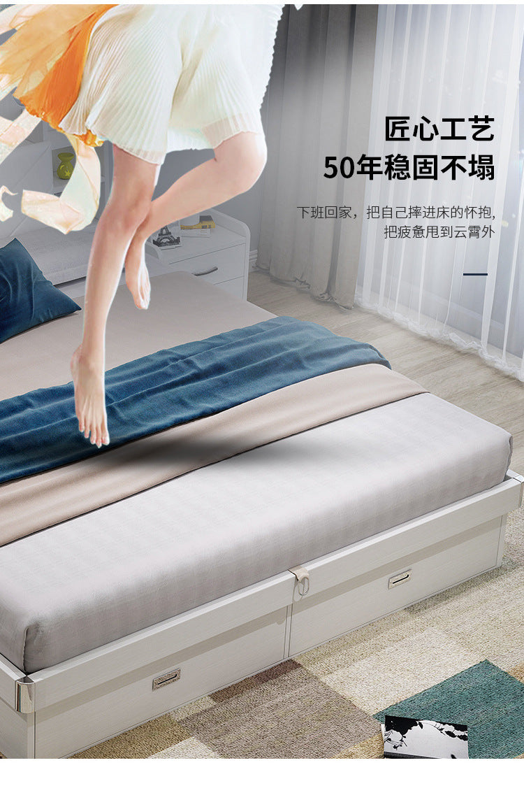 Pneumatic High Box Storage Bed1.8Rice Double Bed1.5Small Apartment Panel Bed Modern Simple Master Bedroom Storage Bed