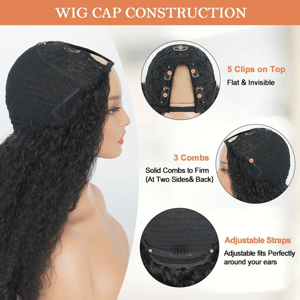 Africa YAKI Straight Hair with Curly Ends Synthetic Wig V High-Temperature Fiber Wig with Hollow Top