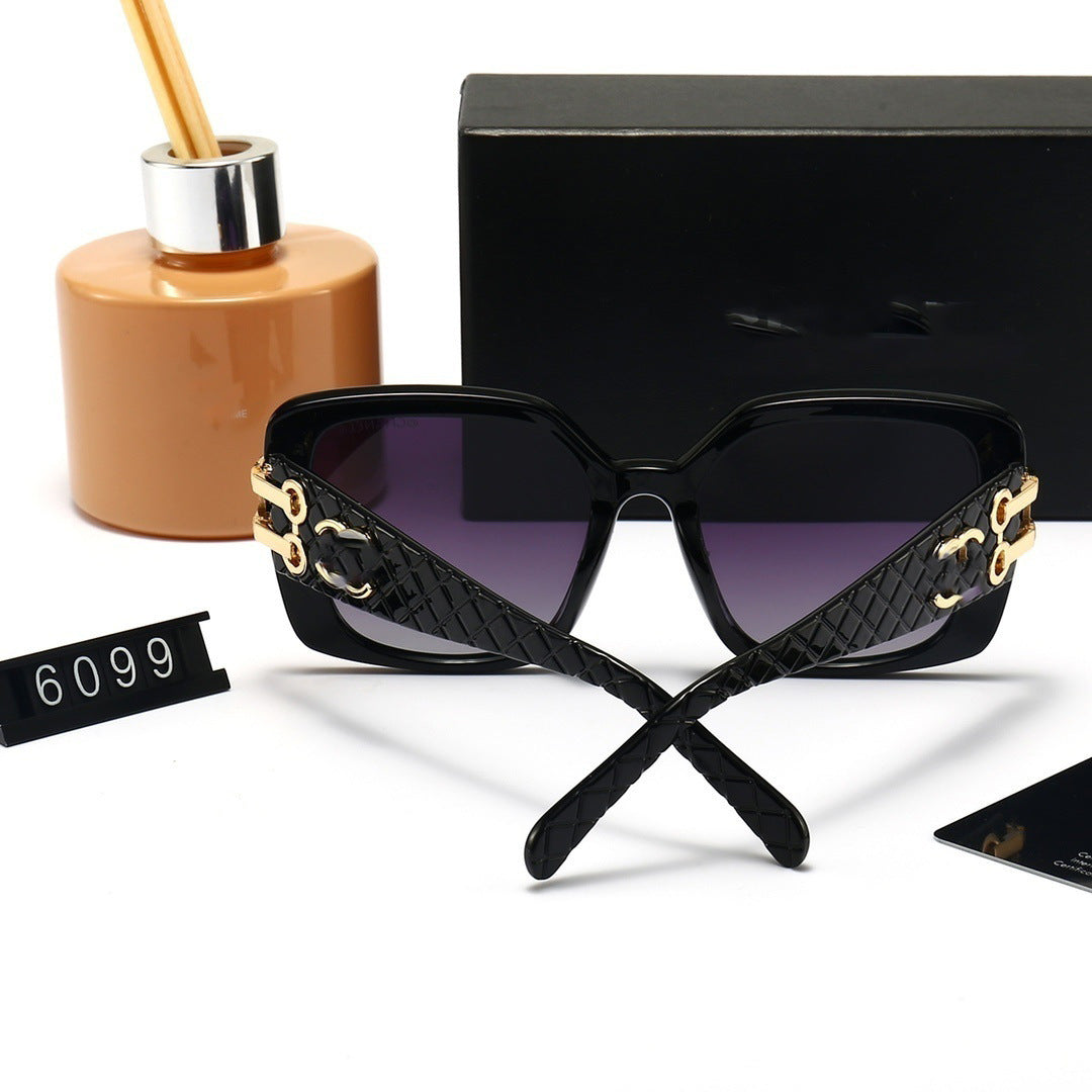 Chanel Style Pattern High-End Retro Sunglasses Large Frame Face-Slimming Celebrity Style Sunglasses6099Glasses