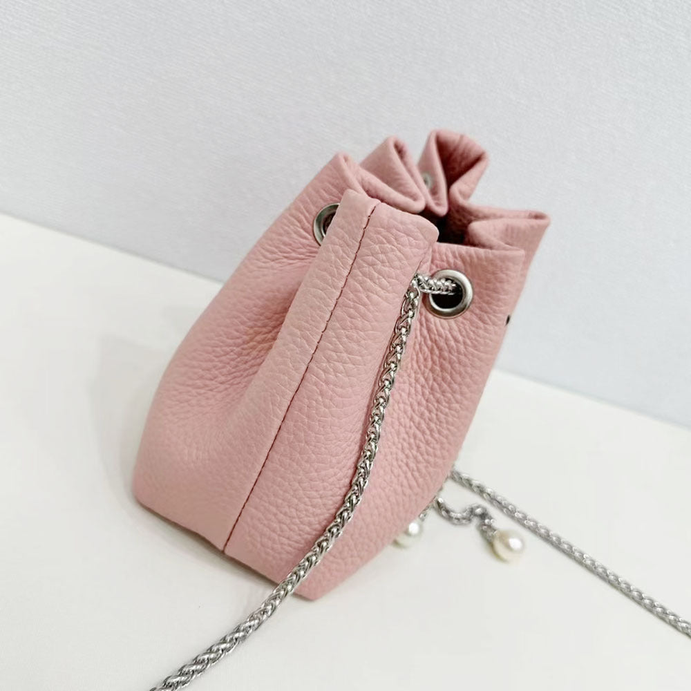 Niche Genuine Leather Bucket Bag for Women2024New Mini Small Bag Top Layer Cowhide Autumn Chain Shoulder Crossbody Bag