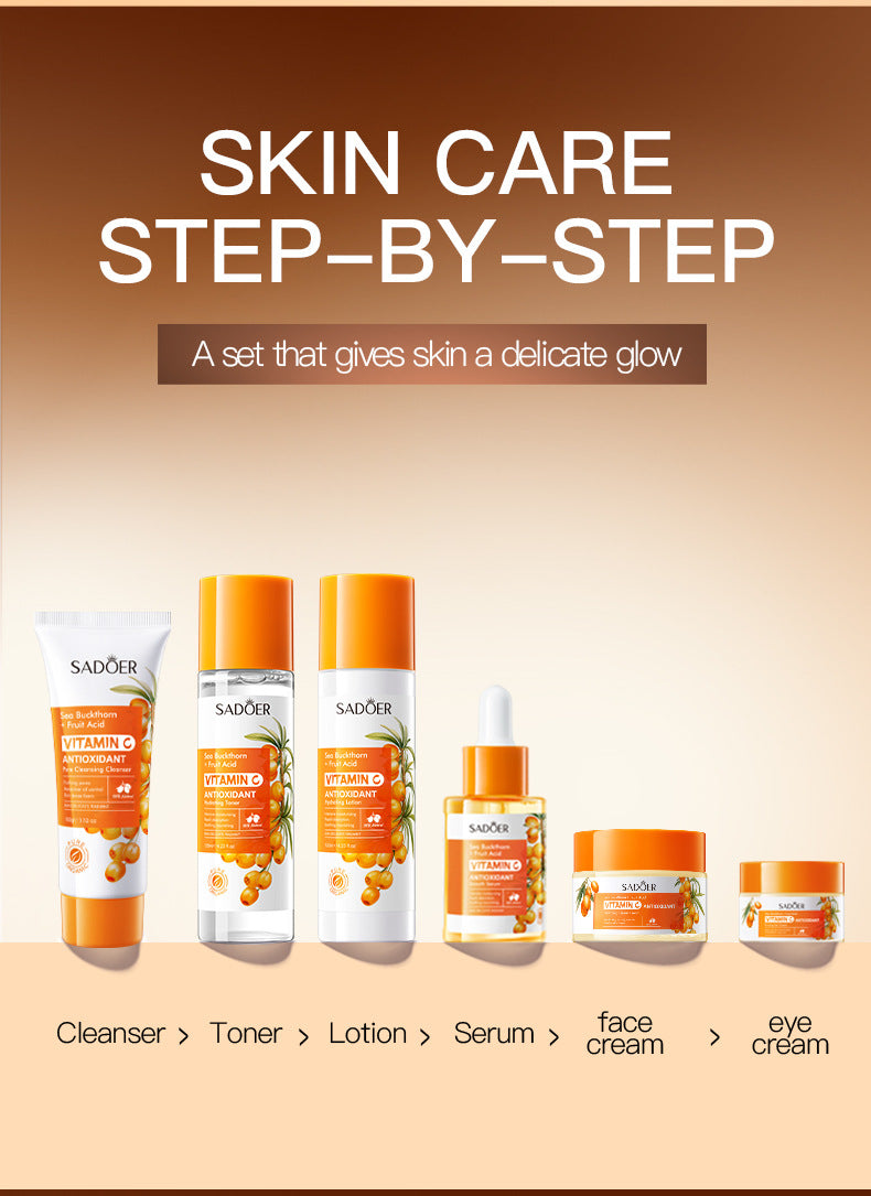Cross-border Sea Buckthorn Vitamin C Antioxidant six-piece set Hydrating Moisturizing Set Box Wholesale from Foreign Trade Manufacturer