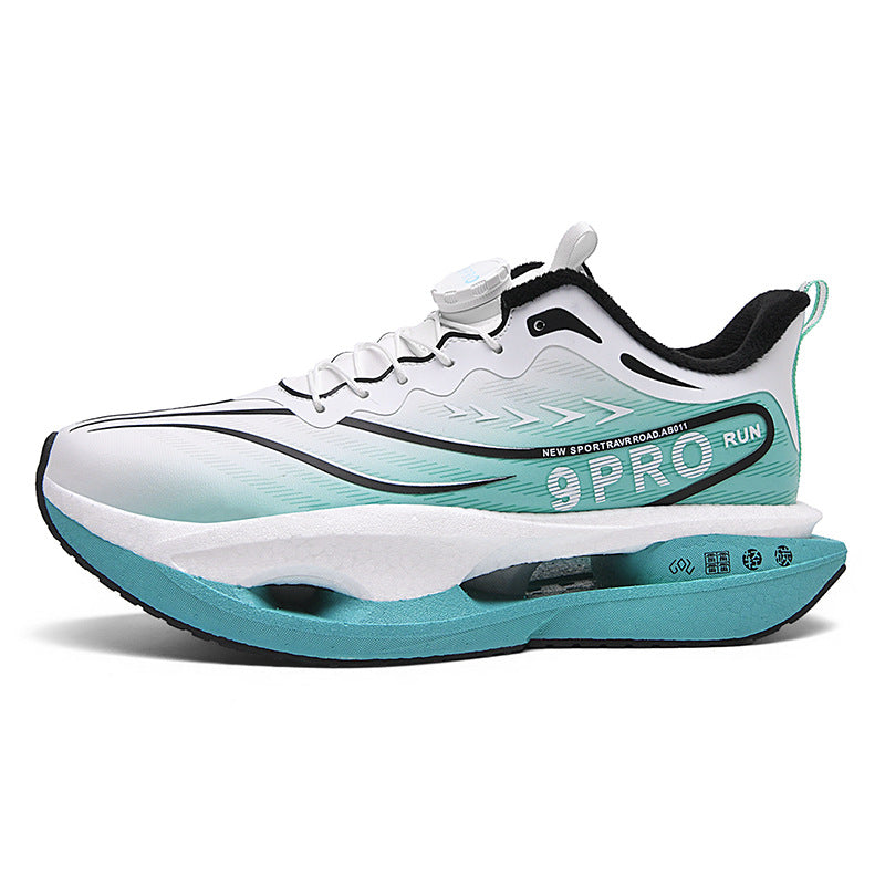 Winter New Leather Surface Fleece-Lined Warm Knob Buckle Sports Shoes Parent-Child Real Carbon Plate Soft Sole Rebound Cushioning Running Shoes